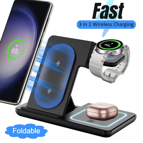 NovaCharge Samsung — station de charge sans fil pliable LED — vue 1